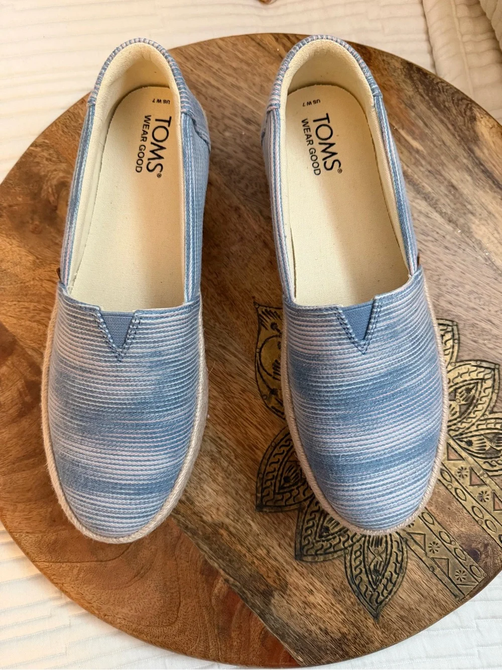 Toms Valencia Novelty Denim Platform Espadrilles 7 NWOT